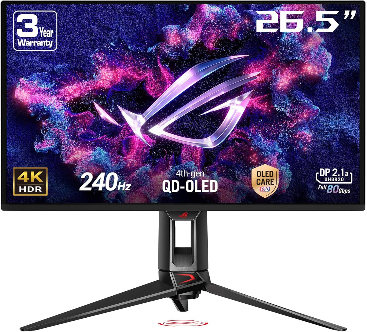 ASUS ROG Swift PG27UCDM Écran gaming QD OLED 4K - 26,5 pouces 3840 x 2160 à 240 Hz - 0,03 ms G Sync HDR True Black - DisplayPort 2.1a USB C HDMI