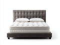Lit double - tissu-bois - 208x168x112 cm - gris-blanc-noir - style capitonné