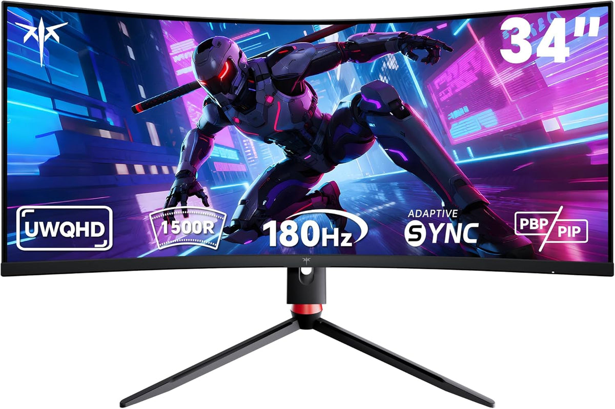 KTC H34S18S écran PC gamer incurvé 34 pouces - UWQHD 3440 x 1440 dalle VA 1500R 180 Hz - 1 ms HDR10 Adaptive Sync - 2 DisplayPort 1.4 et 2 HDMI 2.0 format 21 sur 9