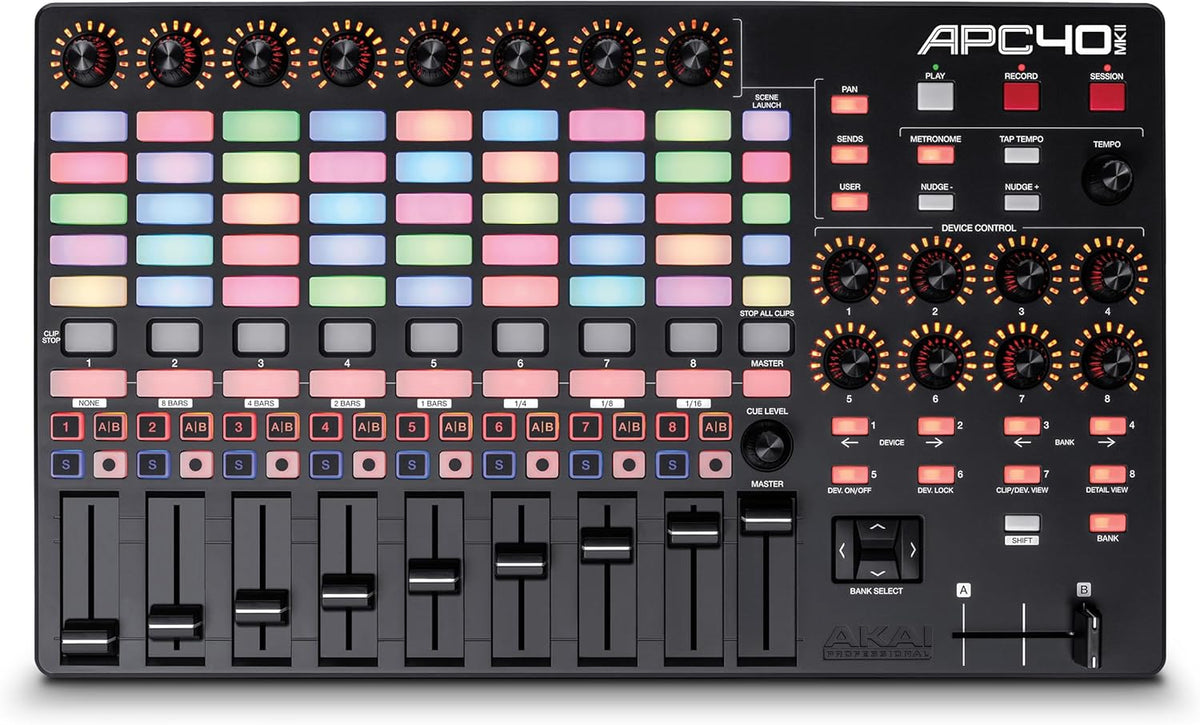 Akai Professional APC40 MKII - Contrôleur MIDI USB pour Ableton Live - Matrice de clips 5 x 8 avec rétroaction RVB - Faders molettes et logiciels professionnels inclus
