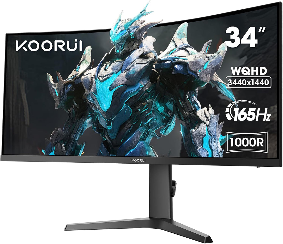 KOORUI - Écran PC gamer incurvé 34 pouces UWQHD 3440 x 1440 165 Hz - 1 ms FreeSync compatible G-Sync HDR400 courbure 1000R - HDMI 2.0 DisplayPort VESA hauteur réglable