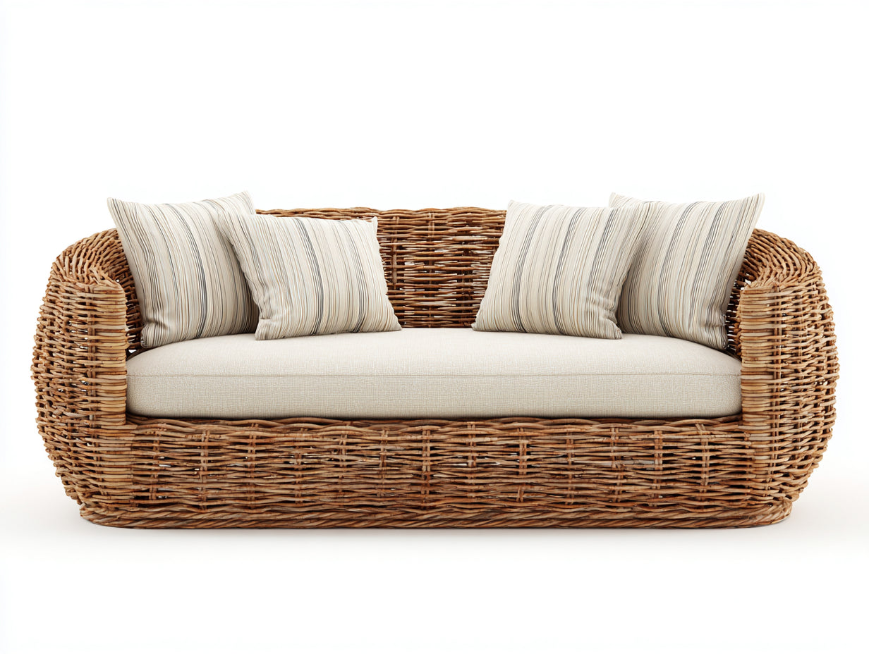 Canapé de jardin - Résine tressée-Tissu - 168x88x82 cm - Beige naturel-Écru - Style organique