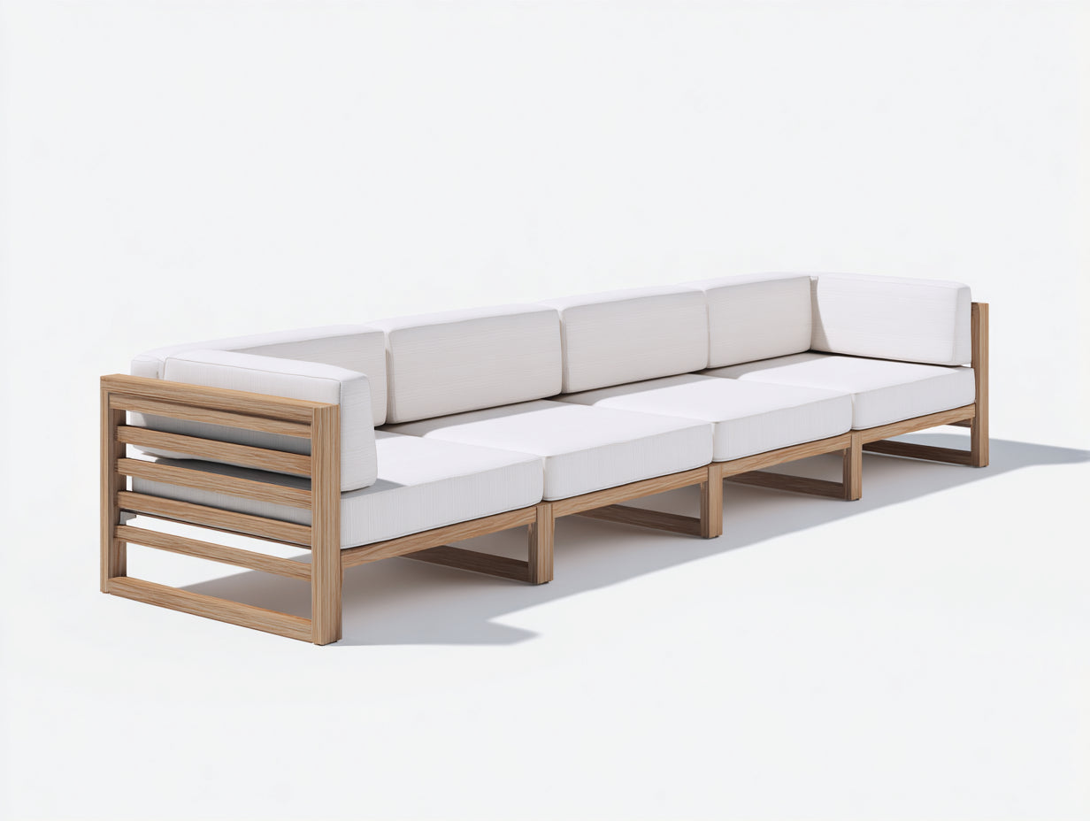 Canapé de jardin - Bois-Tissu - 320x85x78 cm - Blanc-Bois naturel - Minimaliste