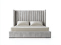 Lit double - velours-bois - 208x168x122 cm - gris clair-blanc-noir - style moderne