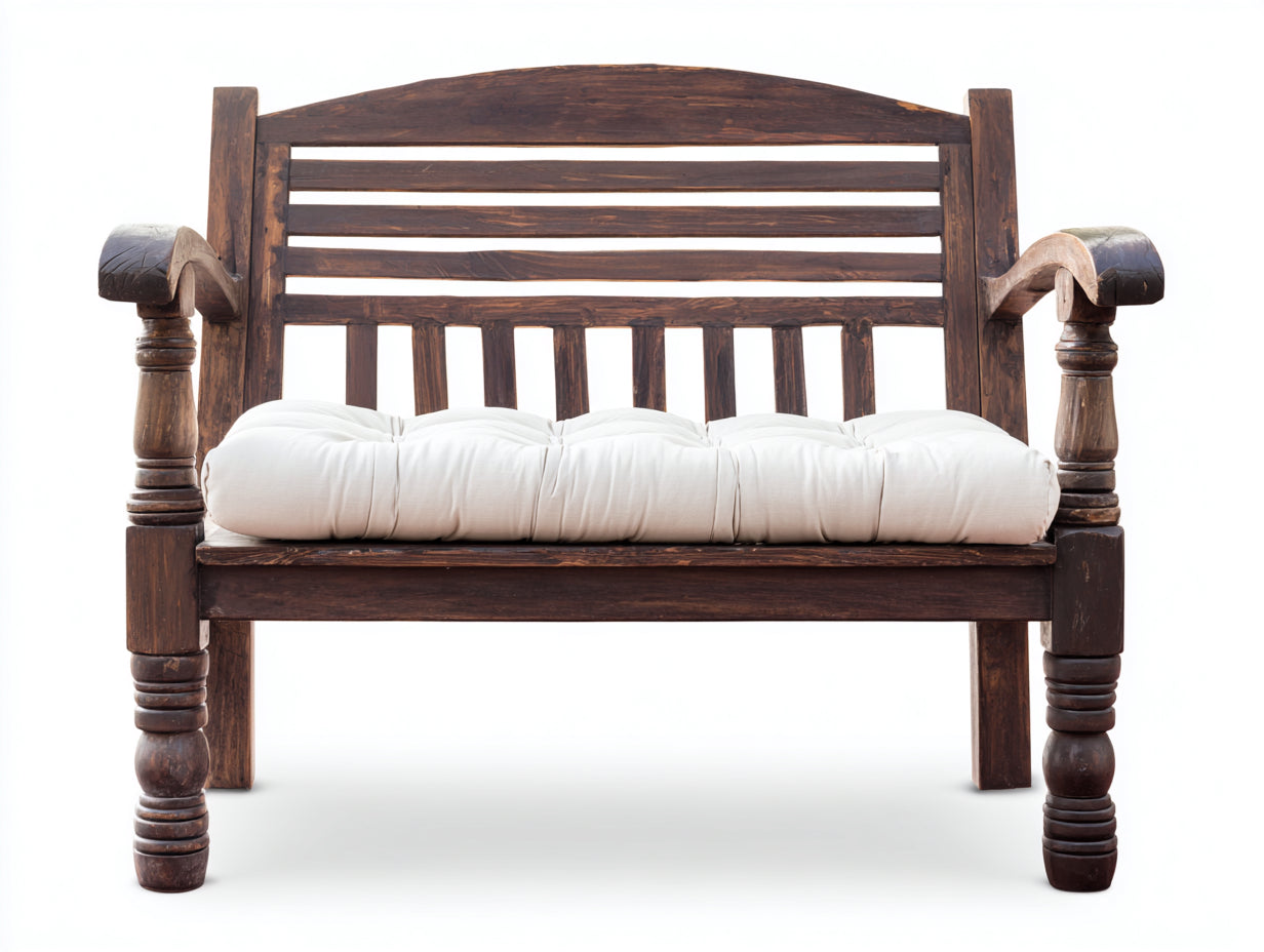 Banc de jardin-Bois-Tissu-125 x 58 x 91 cm-Marron foncé-Blanc-Rustique