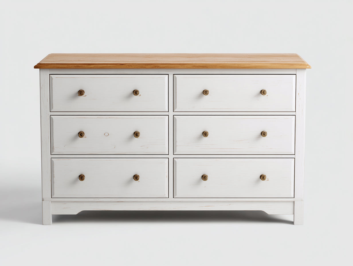Commode - bois - 150x45x82 cm - blanc-brun - style campagne