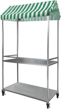 Présentoir portable à 2 étages avec roues bleu - Chariot léger pour marché et agriculteurs - Étagère de concession mobile - Support pliable pour vente et exposition