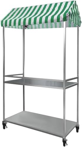 Présentoir portable à 2 étages avec roues bleu - Chariot léger pour marché et agriculteurs - Étagère de concession mobile - Support pliable pour vente et exposition