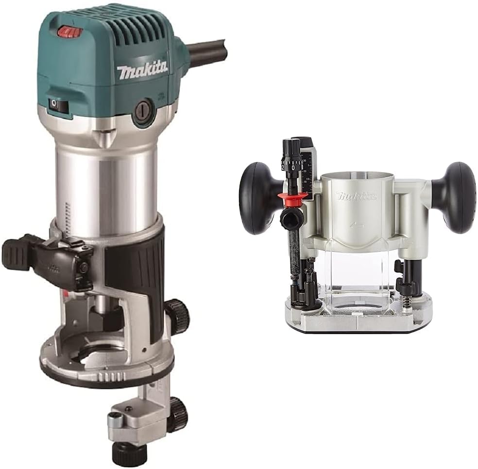 Makita RT0702C affleureuse 710 W - Machine filaire avec module de défonçage complet - Base plongeante pour travaux de fraisage - Module Makita 195563 0 inclus