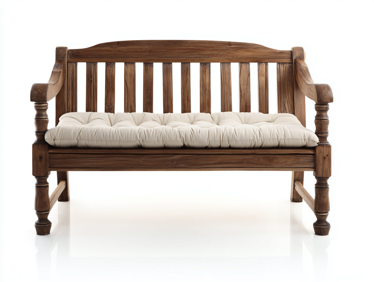 Banc de jardin-Bois-Tissu-142 x 61 x 89 cm-Marron naturel-Blanc-Classique