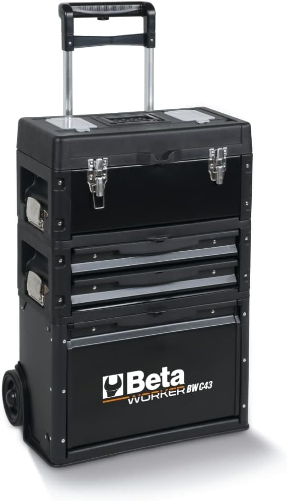 BETA BW C43 chariot à outils modulaire - Chariot de rangement à 3 modules - Tôle et matière plastique - 4 compartiments finition noire pour transport d'outillage