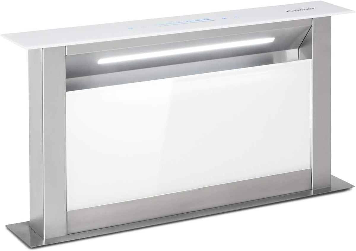 Klarstein Royal Flush Eco hotte escamotable 60 cm - débit 576 m3 h classe A++ - Touch To Slide et LED - acier inoxydable verre pour recyclage ou évacuation intégrée