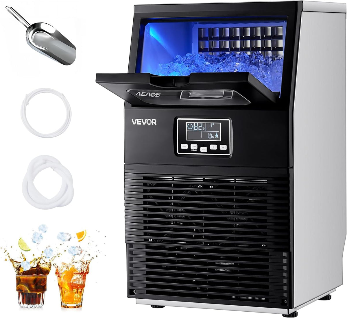 VEVOR machine à glaçons commerciale 36 kg par 24 h - Capacité stockage 5 kg - 32 glaçons par cycle - Écran LED et nettoyage automatique pour restaurant bar