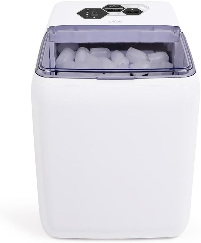 LIVOO DOM454 Machine à glaçons en inox - Réservoir 2,6 L pour production domestique - Puissance 150 W alimentation 230 V - Système de refroidissement avec réfrigérant R600a