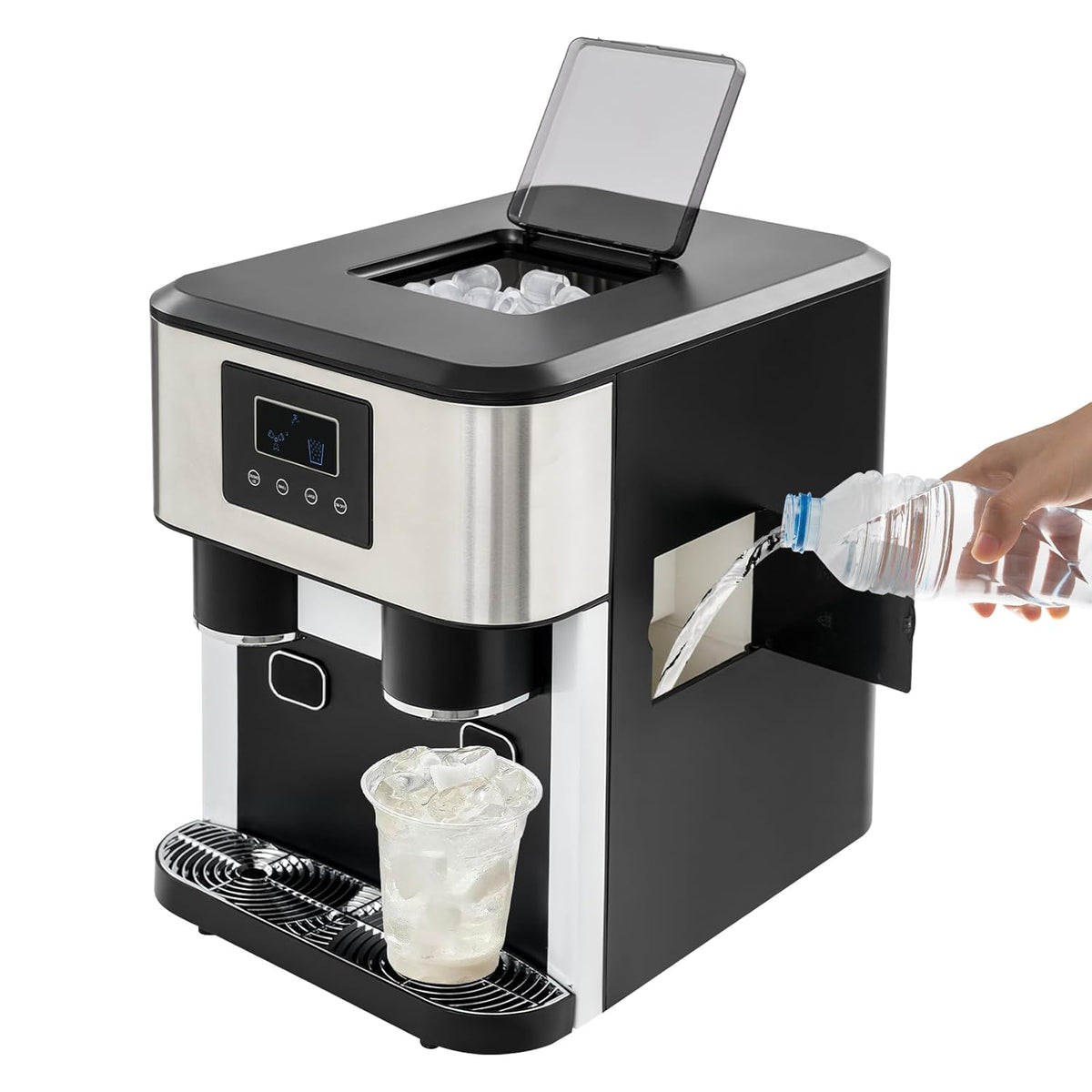 TTISJHK Machine à glaçons 3 en 1 avec écran LCD - 16 glaçons en 7 à 9 min - Glace pilée et distributeur d eau froide - Réservoir 600 ml pour maison bureau bar