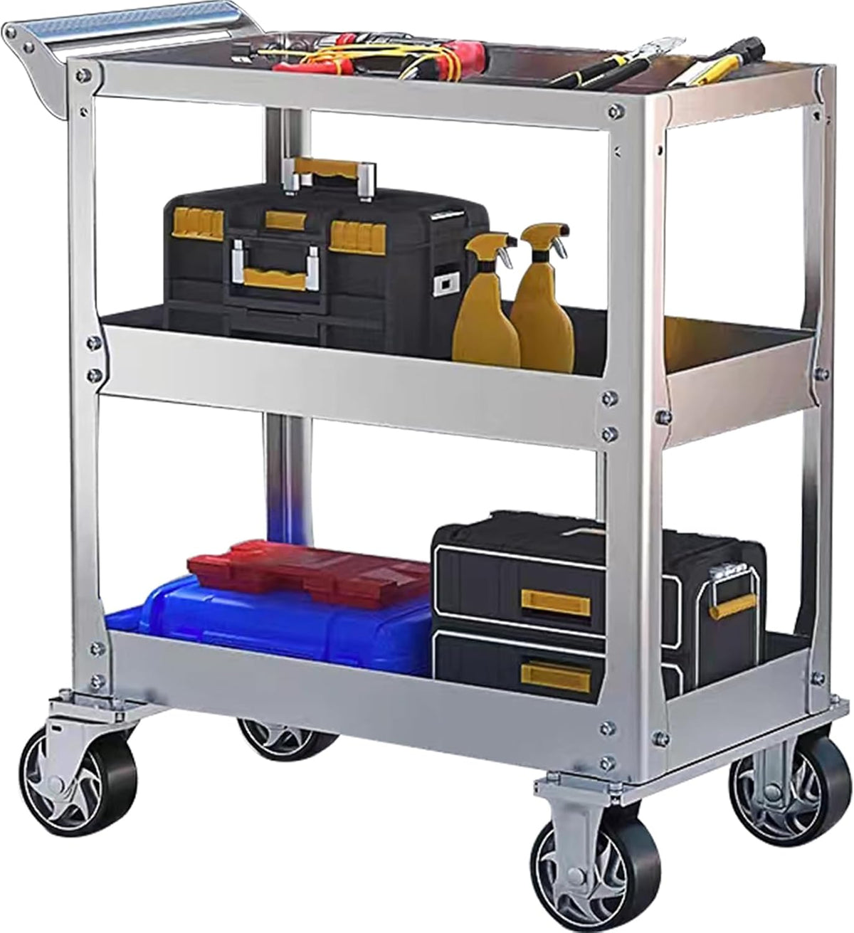 Vockol chariot d atelier inox 3 étages - Capacité maximale 500 kg dimensions 78 x 46 x 92 cm - Chariot à outils pour garage cuisine - Acier inoxydable 3 plateaux