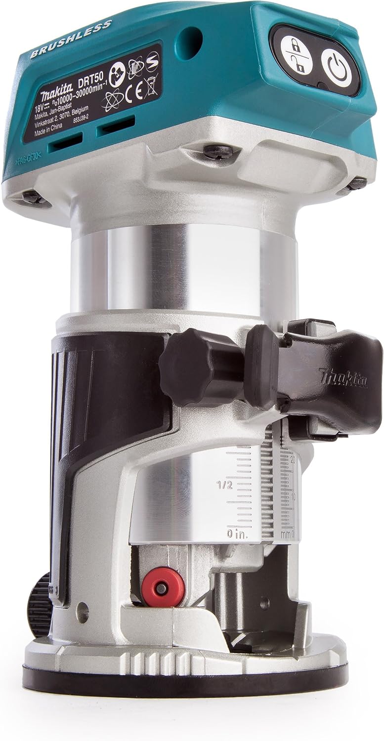 Makita DRT50ZJX3 Affleureuse sans fil 18 V LXT - Vitesse jusqu à 30000 tr min - Base plongeante et accessoires inclus - Machine seule avec coffret MAKPAC