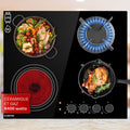 Klarstein Plaque de cuisson mixte 6400 W - 4 feux vitrocéramique et gaz - Surface noire avec fonte et verre céramique - Format encastrable 58,5 cm