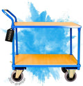PROREGAL chariot de service professionnel 2 plateaux - Charge maximale 400 kg dimensions 95 x 50 x 97 cm - Structure métal et bois - 4 roues caoutchouc bleu clair