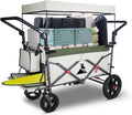 TOPWELL Chariot de transport pliable 180 l - Charge jusqu à 120 kg avec 2 sièges pliables - Toit freins et 4 roues polyuréthane - Format extra long vert beige pour extérieur