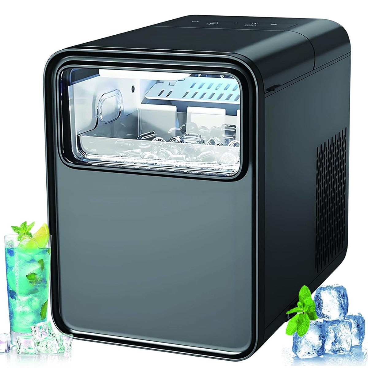 Machine à glaçons Nugget de comptoir 1,5 L - Production 12 kg par jour - Glace prête en 6 minutes avec deux tailles de glaçons et nettoyage automatique