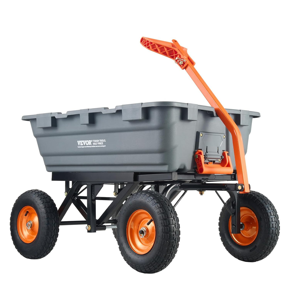 VEVOR Chariot benne de jardin 2 en 1 - Capacité de charge jusqu à 680 kg avec cadre acier - Benne basculante pneus 33 cm sans chambre - Poignée convertible extérieur