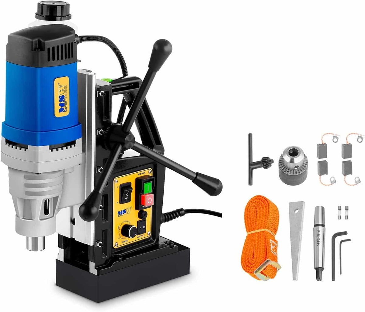 MSW MSW-MD32-ECO - Perceuse magnétique carotteuse 1380 W - 600 tr min carottage 35 mm profondeur 50 mm - Niveau à bulle couple réglable alimentation 230 V