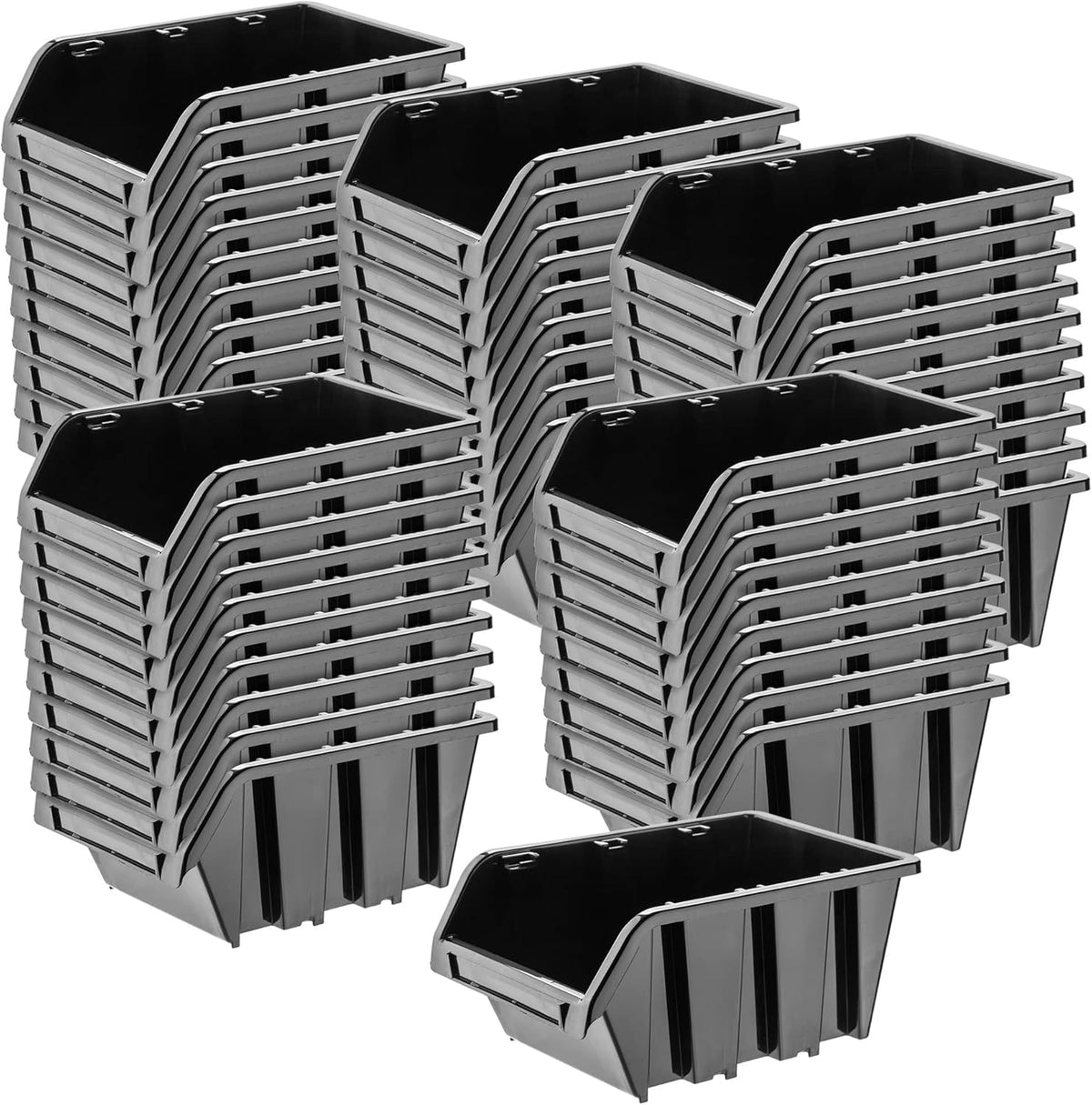 KADAX bacs à bec empilables lot de 50 - Boîtes de rangement murales pour outils - Polypropylène noir dimensions 39 x 24 x 18 cm - Organisation pour garage et atelier