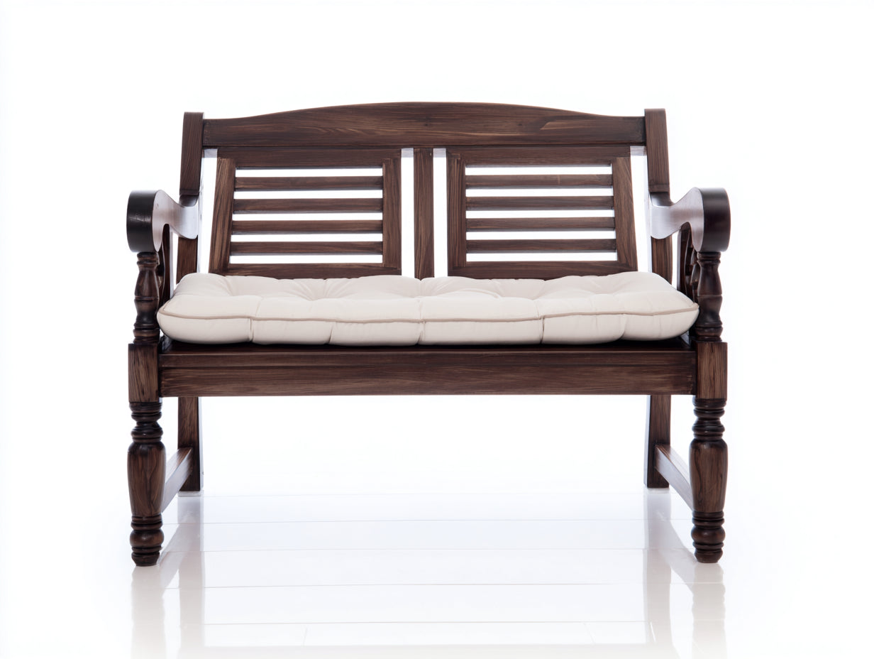 Banc de jardin-Bois-Tissu-136 x 63 x 90 cm-Marron foncé-Blanc-Rétro