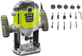 RYOBI RRT1600 K défonceuse électrique 1600 W - Base plongeante et vitesse jusqu'à 26000 tr min - Coffret de 15 fraises RAKRBS15 - Pack filaire pour fraisage