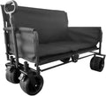 CEIEVER chariot de jardin pliable 2 en 1 - Transformable en siège 2 places charge maximale 180 kg - 6 roues avec freins - Acier tissu Oxford poignée réglable noir