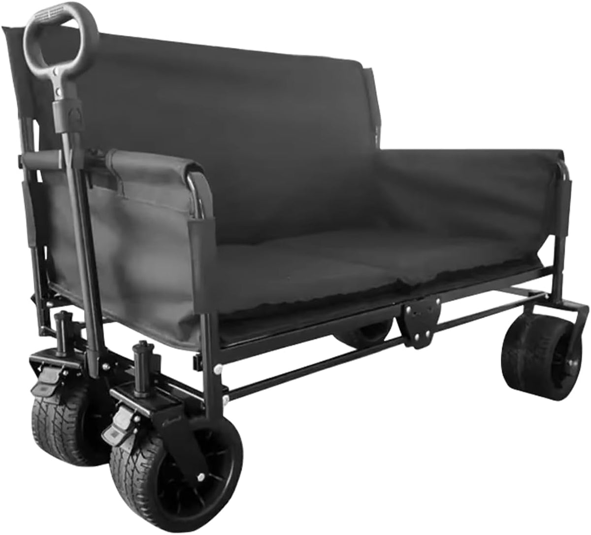 CEIEVER chariot de jardin pliable 2 en 1 - Transformable en siège 2 places charge maximale 180 kg - 6 roues avec freins - Acier tissu Oxford poignée réglable noir