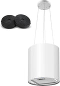 SNDOAS Hotte îlot central 35 cm - Débit 700 m3 par h avec 3 vitesses - Éclairage LED et retard 5 min - Modèle blanc suspendu avec filtres charbon pour recyclage