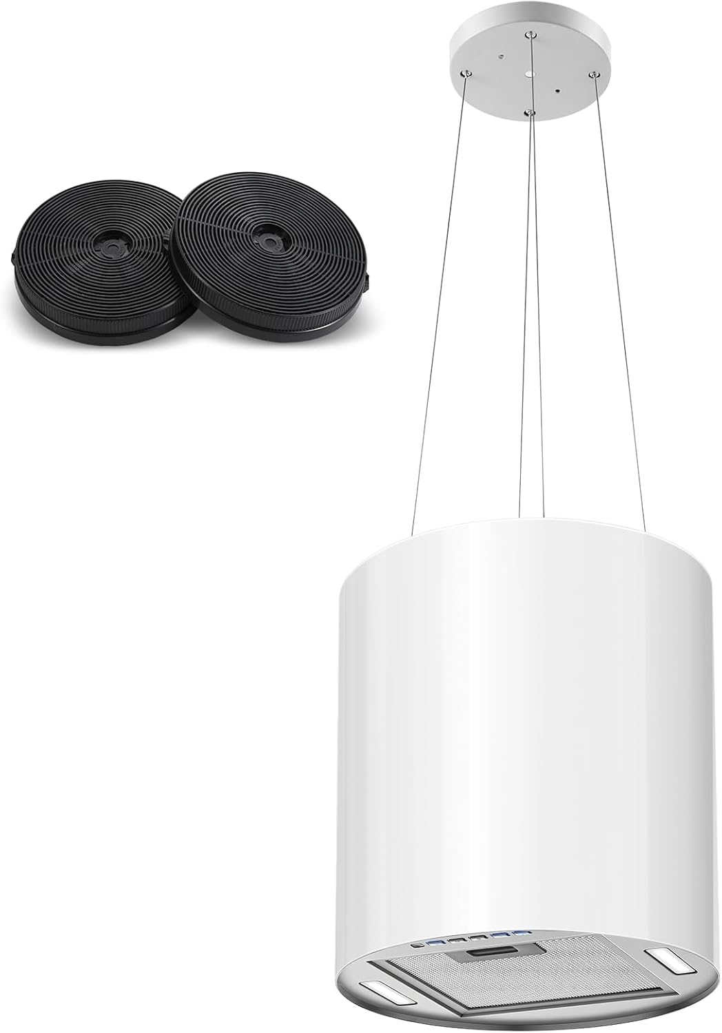SNDOAS Hotte îlot central 35 cm - Débit 700 m3 par h avec 3 vitesses - Éclairage LED et retard 5 min - Modèle blanc suspendu avec filtres charbon pour recyclage