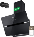 Ciarra CBCB6736F hotte inclinée 60 cm - débit 650 m3 h classe A+++ - commande tactile WiFi et fonction Boost - verre noir LED filtre charbon pour montage mural