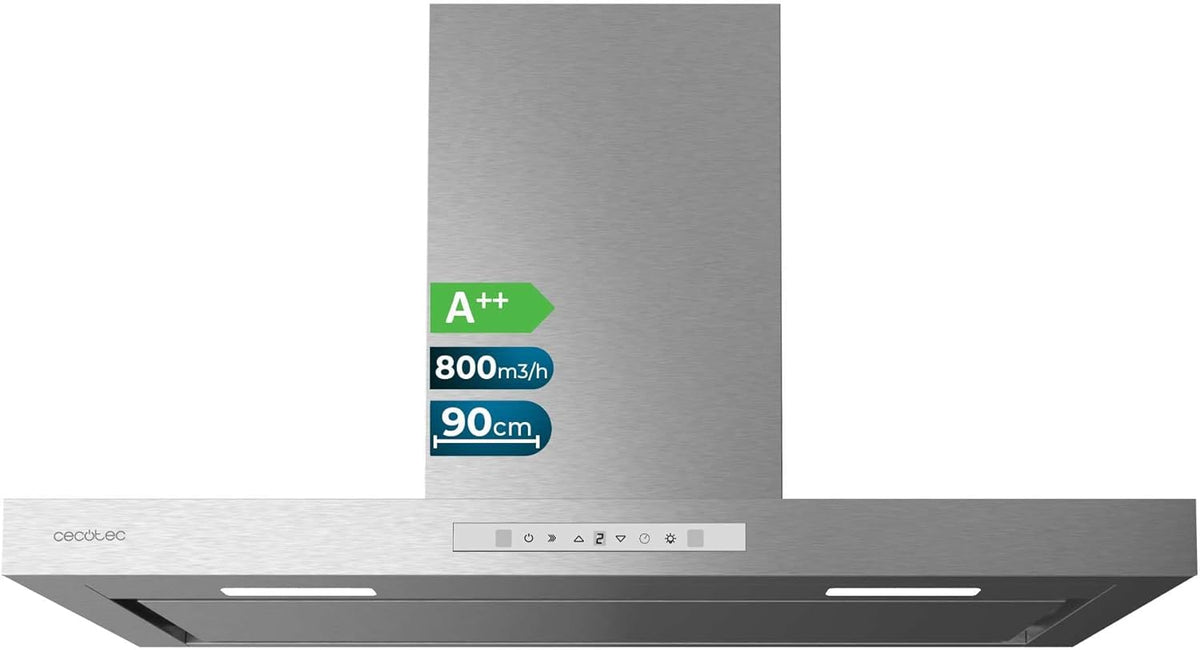 Cecotec Bolero Flux TT 908000 hotte 90 cm - débit 800 m3 h classe A++ moteur 210 W - écran tactile blanc 3 niveaux - commande gestuelle arrêt différé et filtres charbon