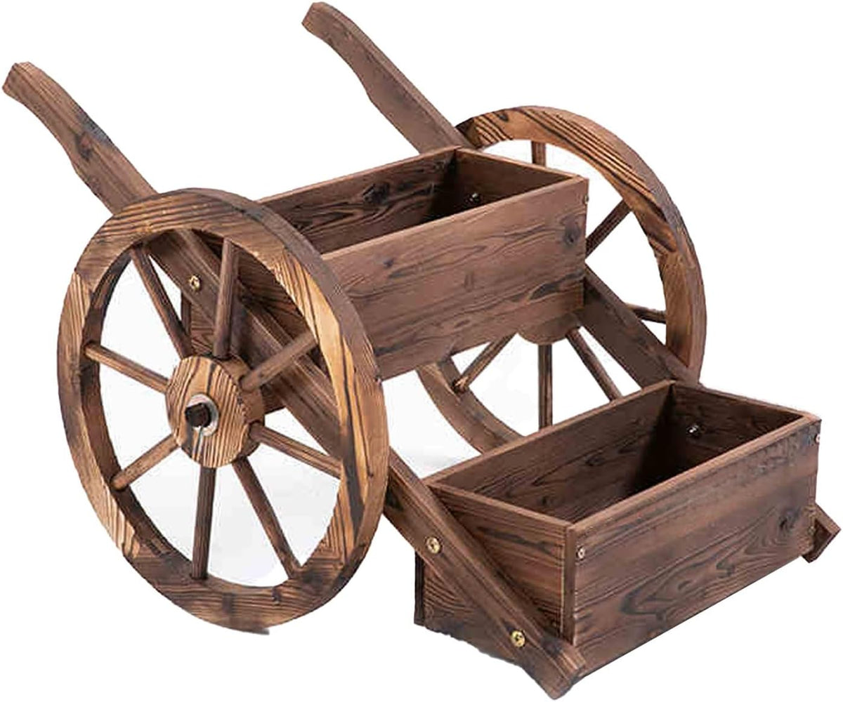 GUAWJRZDP - Chariot de jardin en bois 2 roues - Chariot utilitaire pour ferme ranch cour et pelouse - Modèle marron 8 kg pour transport extérieur