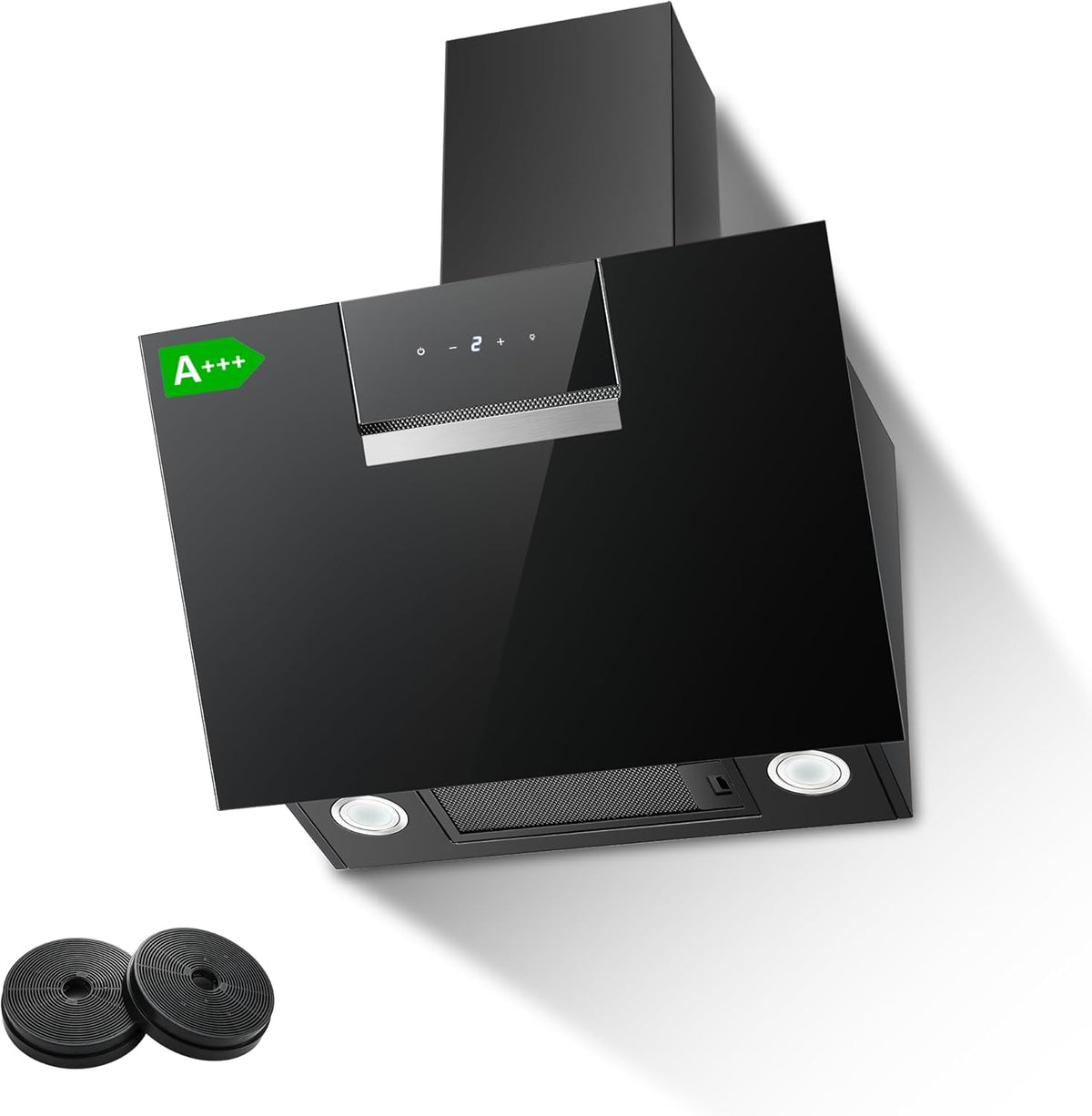 SNDOAS Hotte aspirante inclinée 60 cm - Débit 800 m3 par h avec 4 vitesses - Écran tactile et éclairage LED - Verre trempé noir avec évacuation ou recyclage