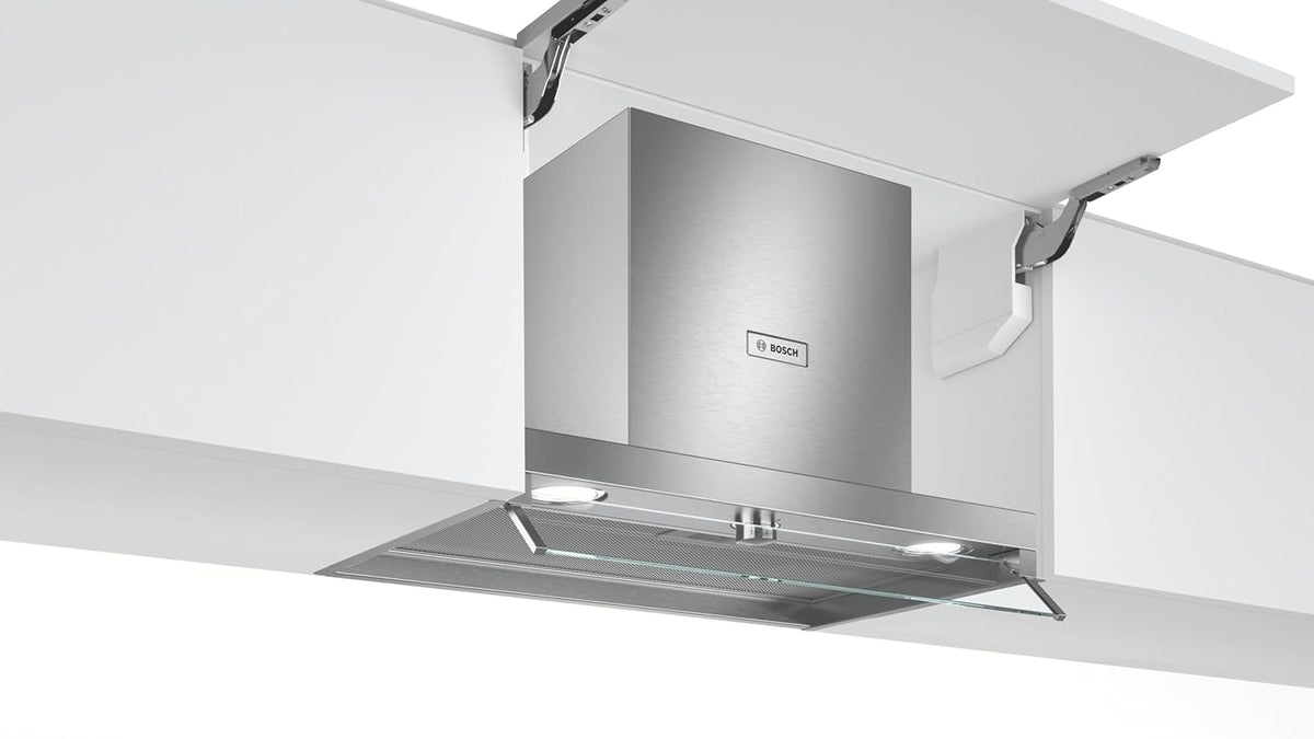 Bosch DBB66AF50 hotte intégrée Série 4 - largeur 60 cm débit 620 m3 h - 3 vitesses aspiration - acier inoxydable avec éclairage LED et filtre pour cuisine équipée