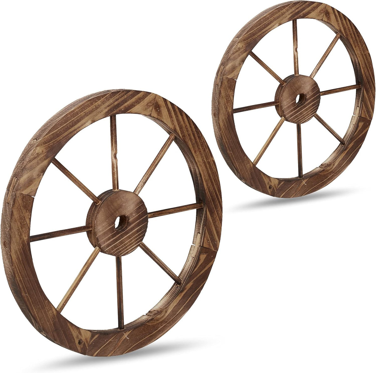 Relaxdays - Roues décoratives en bois style Western - Lot de 6 roues 40 x 2,5 cm marron - Décoration rustique pour jardin terrasse et extérieur