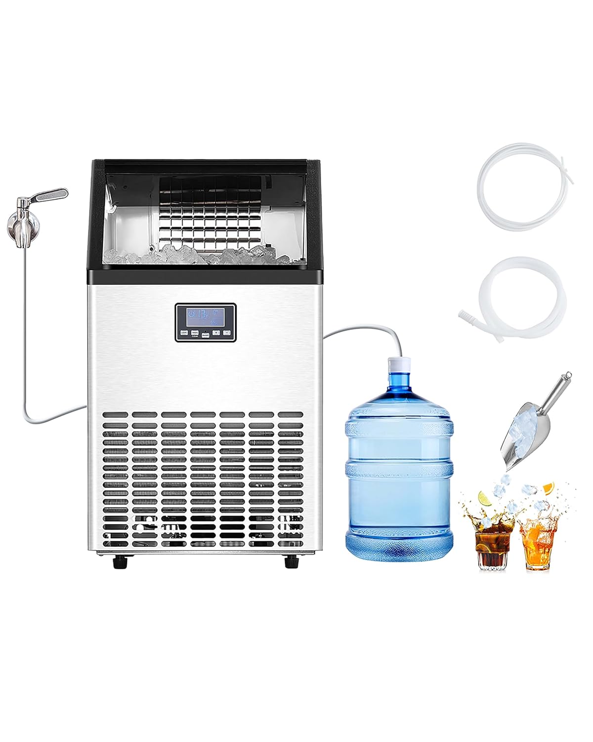 VEVOR HZB-45 - Machine à glaçons autonome 68 kg par 24 h - Stockage 15 kg 45 glaçons en 15 min - Écran LED autonettoyage pour bar bureau restauration