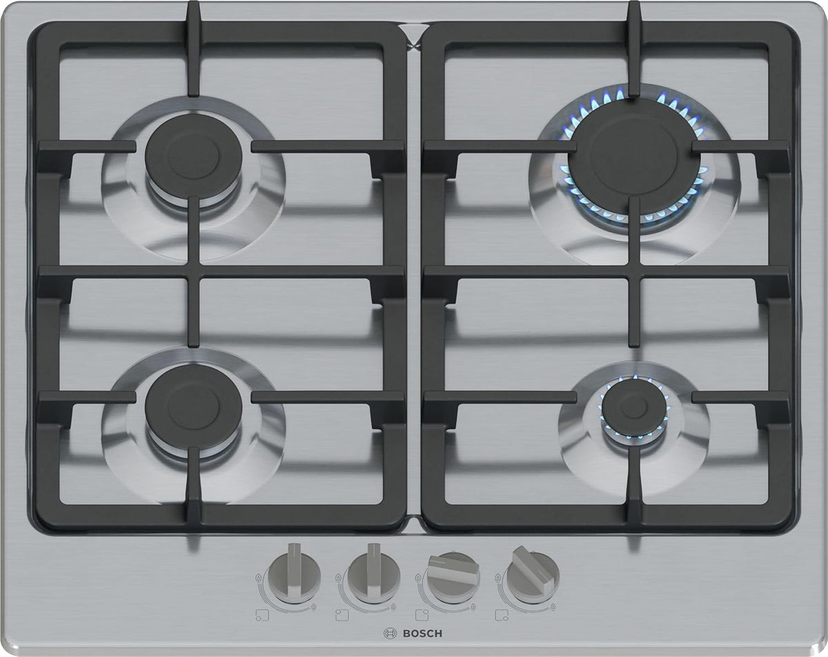 Bosch PGP6B5K90 plaque gaz Série 4 - 4 feux 60 cm - Table de cuisson inox avec allumage automatique