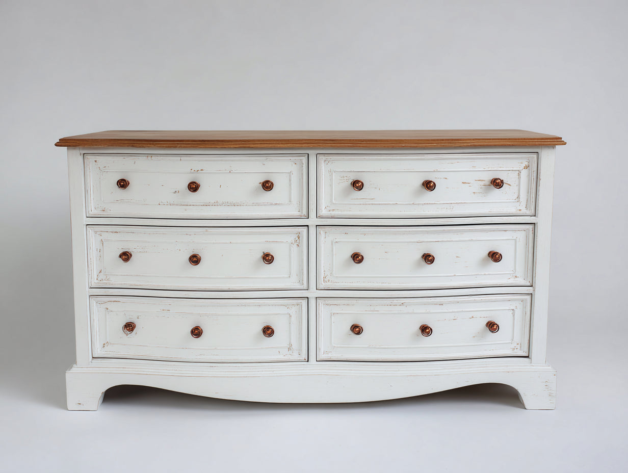 Commode - bois - 153x46x82 cm - blanc-brun - style campagne