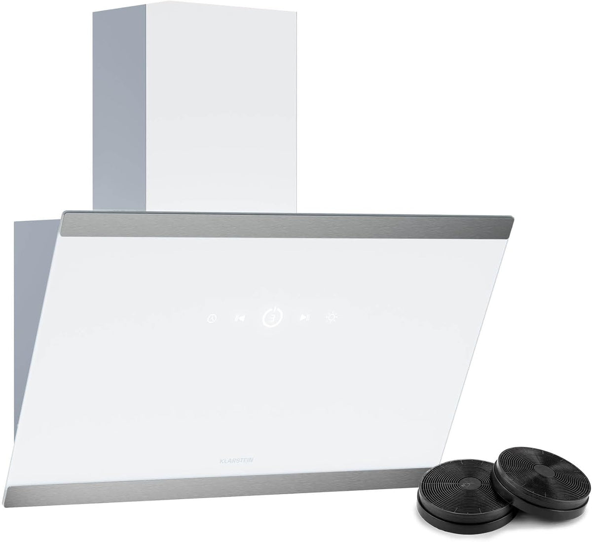 Klarstein FlashLine Hotte aspirante 60 cm - Débit 523,9 m3 par h avec classe A++ - Interface tactile et éclairage LED - Modèle blanc silencieux pour évacuation ou recyclage
