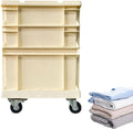 Bac de rangement empilable à roulettes crème - Format 47 x 37 x 28 cm en acacia - Conteneur mobile avec couvercle - Pour garage bureau outils jouets et déménagement
