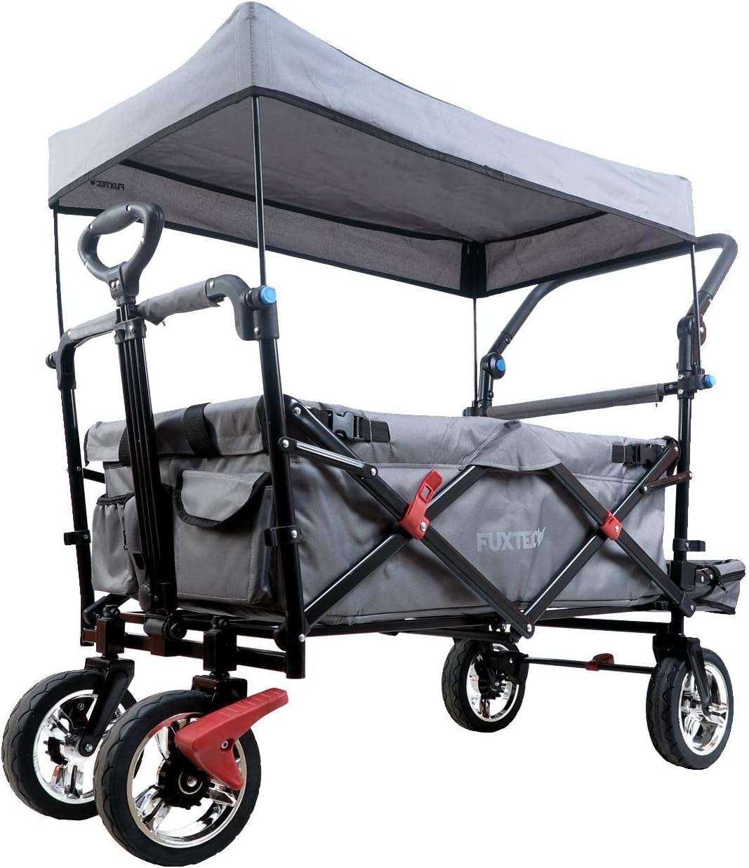 Fuxtec Smart Cruiser chariot de jardin pliable gris - Charge maximale 75 kg pour enfants et transport - À tirer ou pousser - Pour plage ville forêt et jardin