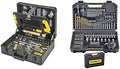 STANLEY - Valise maintenance 142 pièces avec outils et accessoires - Pinces tournevis scie cutter niveau et mesure - Lot 100 forets pour serrage perçage et bricolage