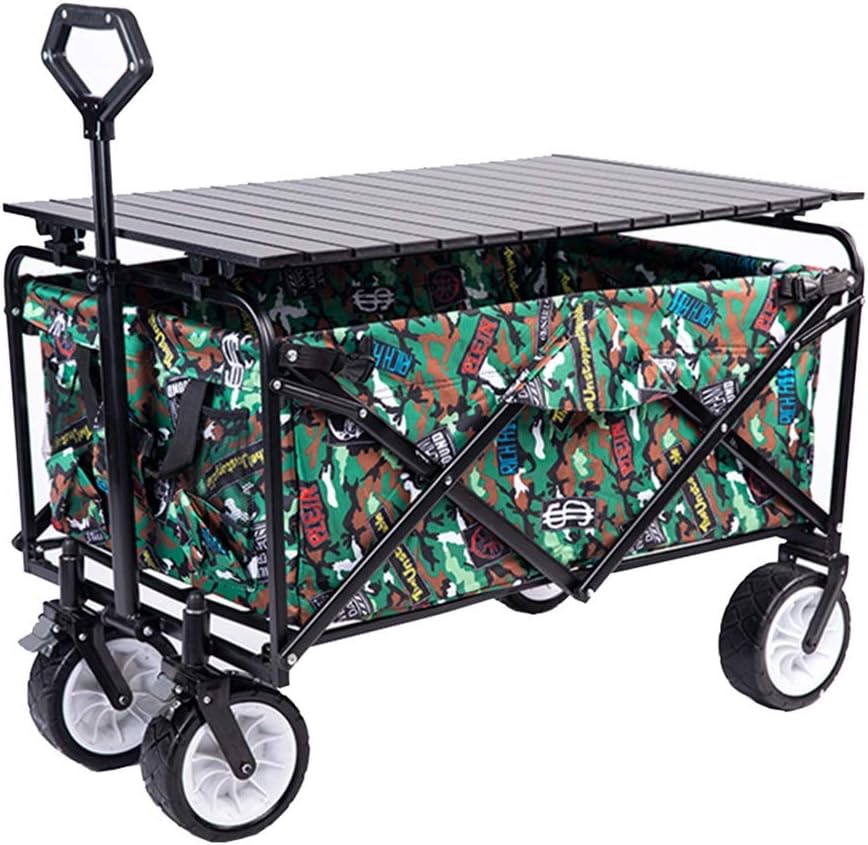 WJYLM Chariot pliant extérieur pour jardin et camping - Charge maximale 100 kg avec structure acier allié - Table intégrée et roues pivotantes - Wagon robuste pliable Style 2