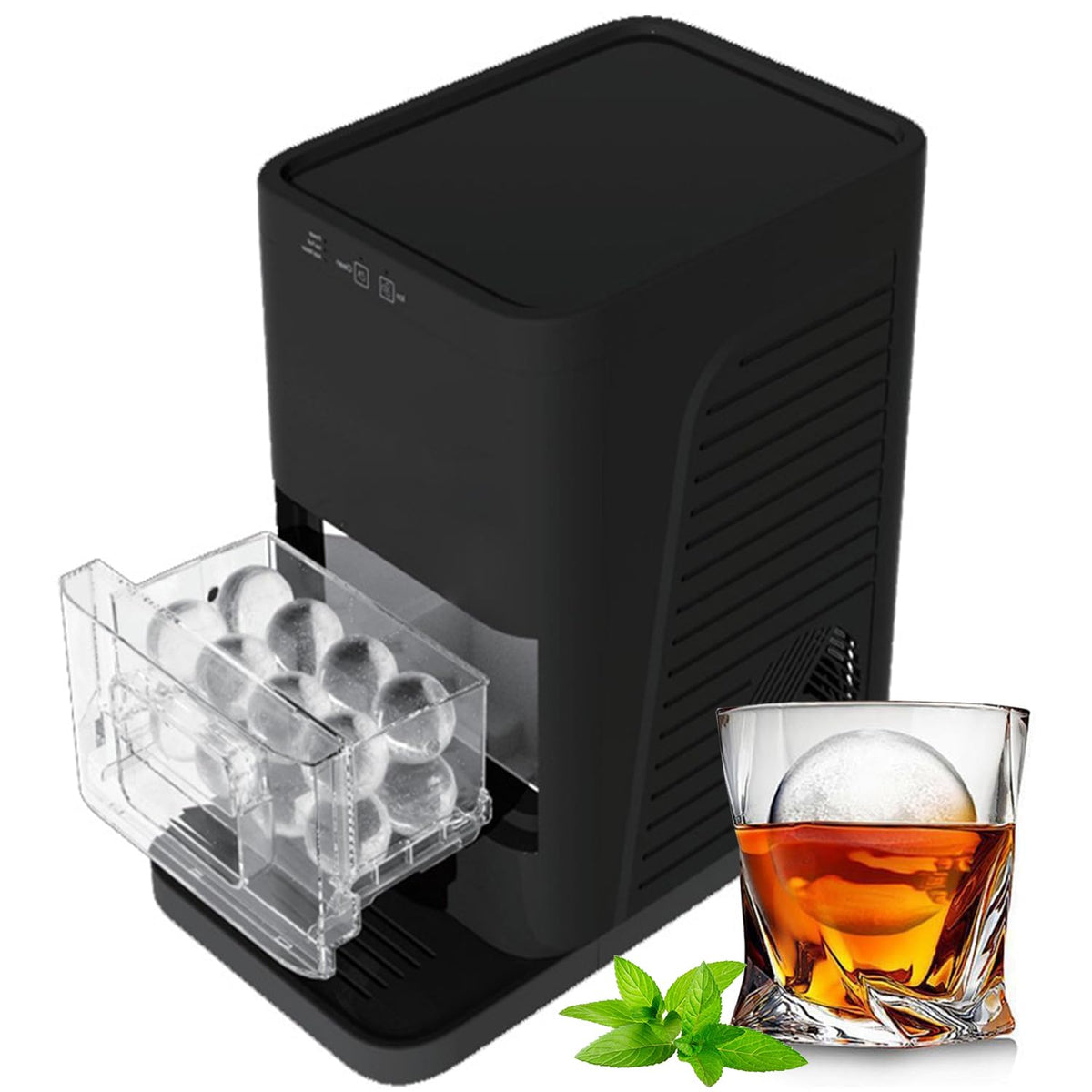 Machine à glaçons sphériques de comptoir noire - Grandes sphères de whisky de 2 pouces - Production jusqu à 84 pièces par jour - Modèle transparent avec fonction autonettoyante