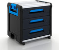 Sortimo WorkMo 24 500 Boîte à outils noir bleu - 3 tiroirs pour rangement d atelier - Format 39,6 x 52,6 x 50,6 cm - Structure aluminium ou plastique mobile et organisée